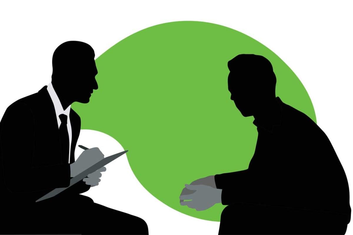 Graphic of two people talking during a meeting