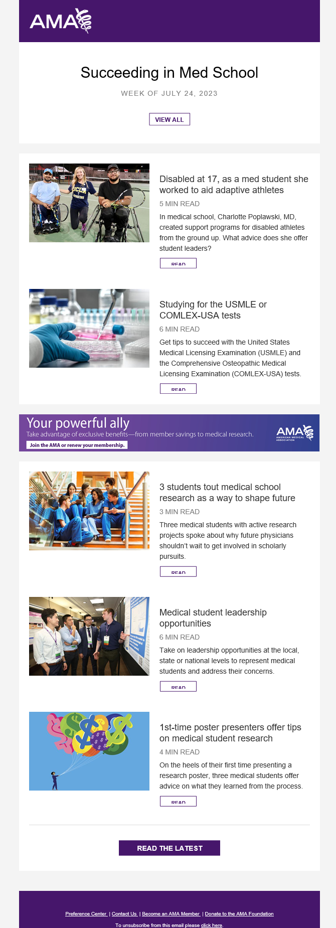 Succeeding in Medical School newsletter sample