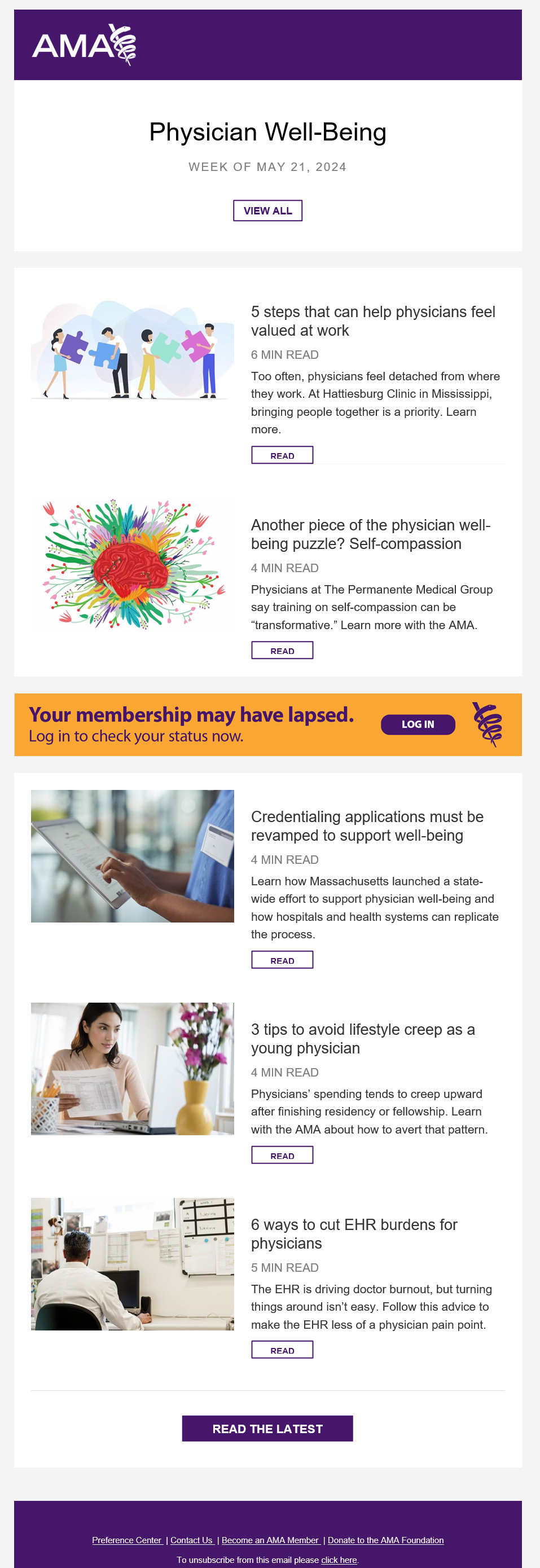 Physician Well-being newsletter sample