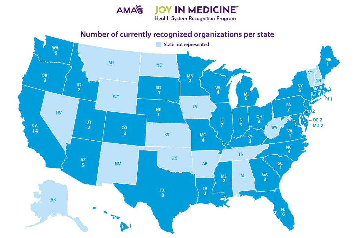 Joy in Medicine recognized organizations map