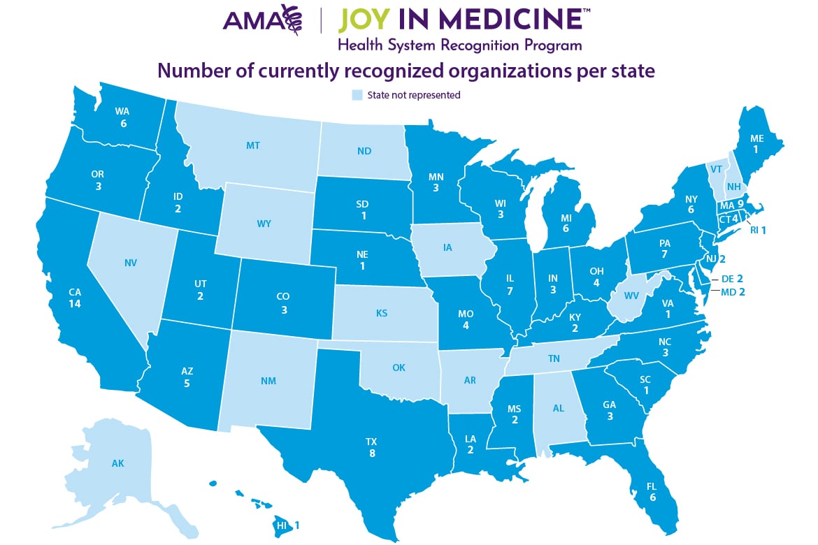 Joy in Medicine recognized organizations map (with logo)