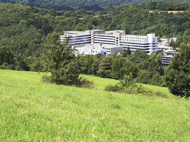 Public hospital building in forest valley