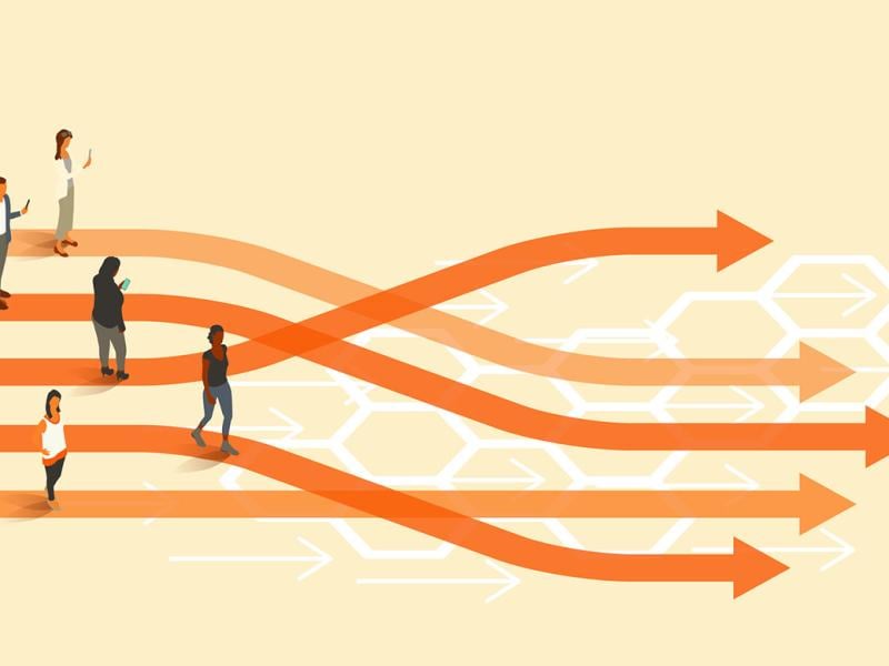 Figures following different paths