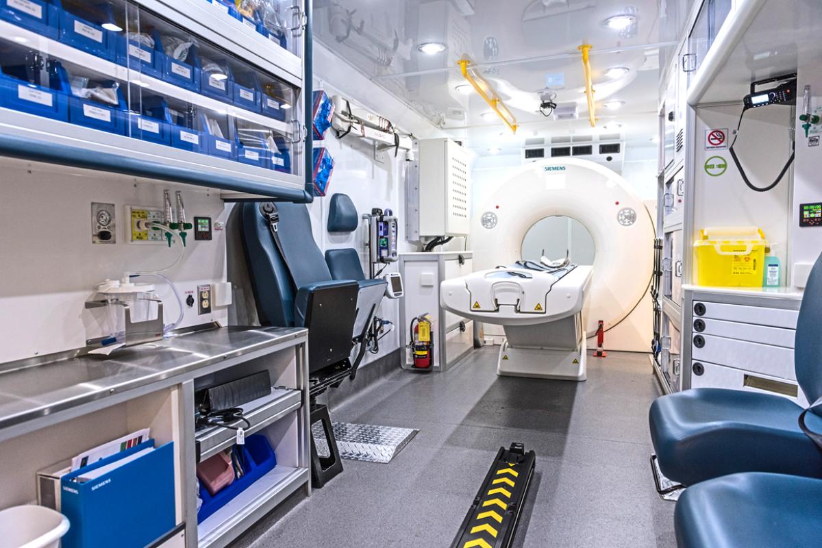 The inside of a mobile stroke treatment vehicle.