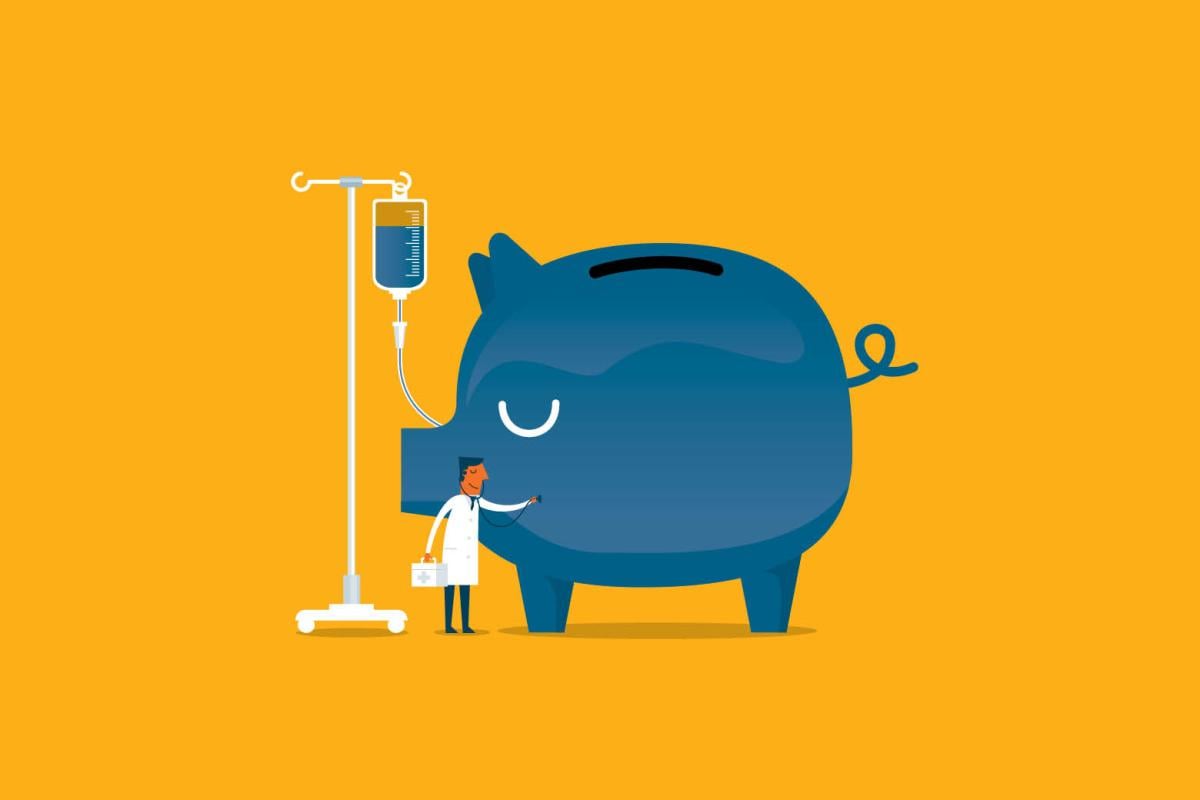 Piggy bank connected to an IV