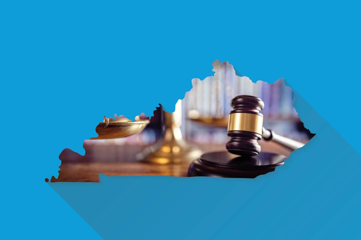Gavel image in the shape of the state of Kentucky