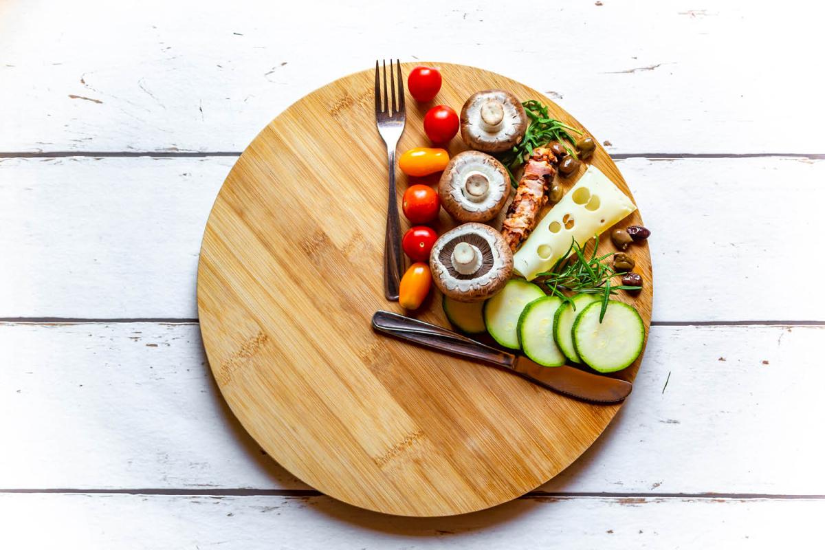 Round cutting board with healthy food