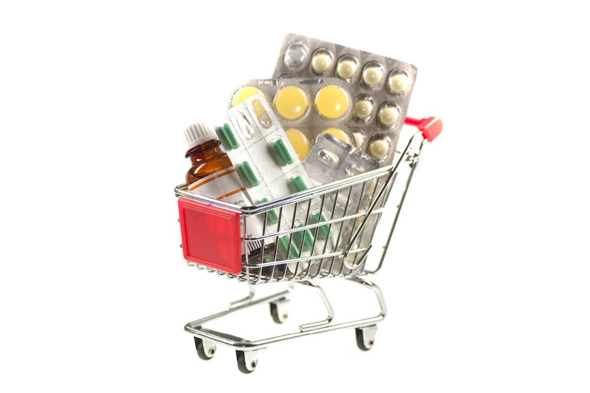 Prescription drugs in a shopping cart