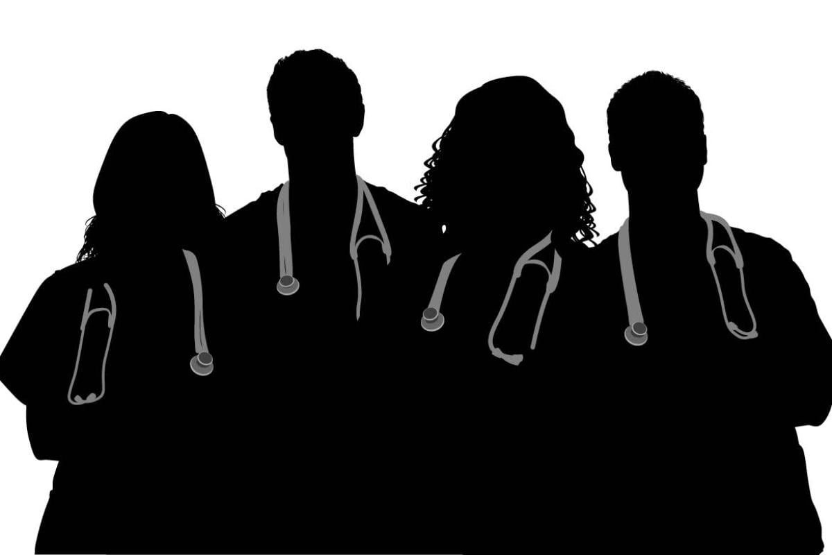 Silhouette illustration of doctors with stethoscopes