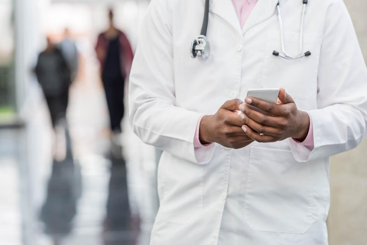 Physician using smartphone