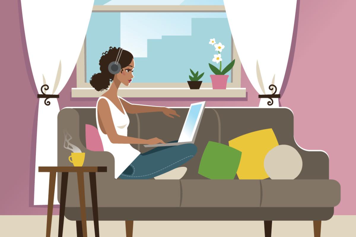 Illustration of person working on a laptop