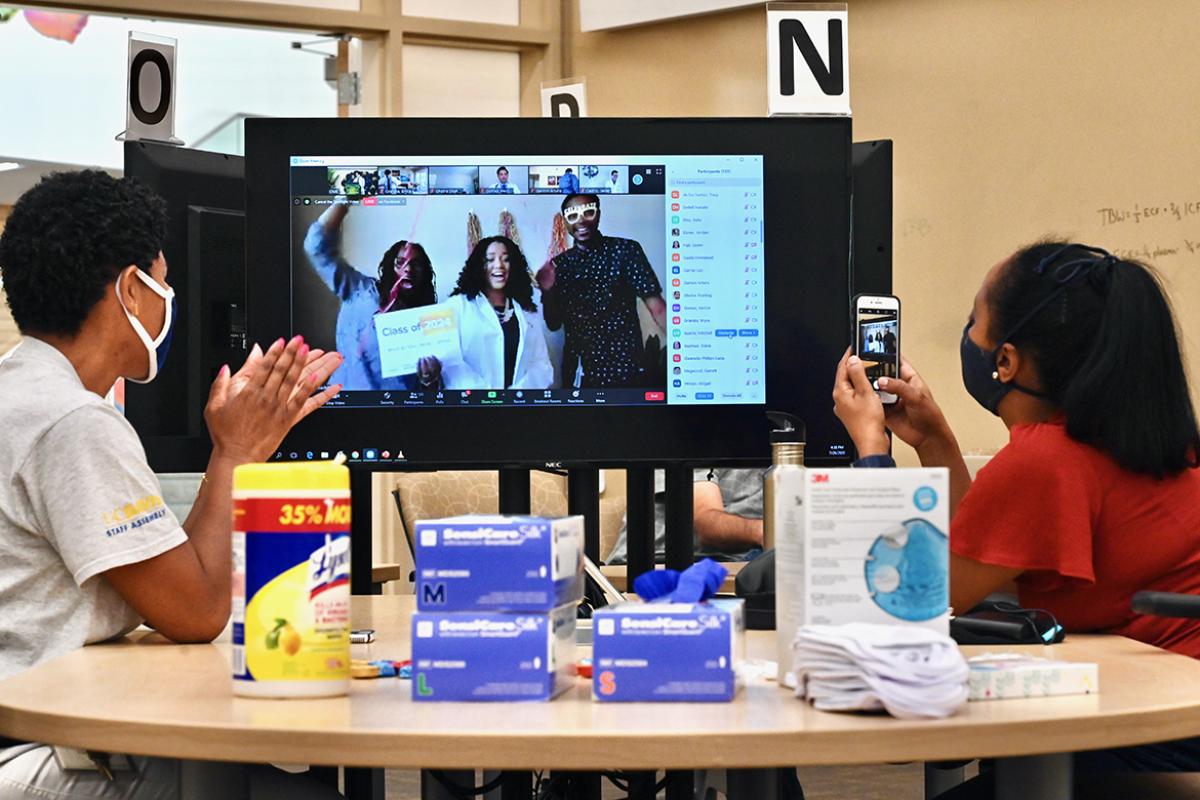Group of medical students having a virtual celebration