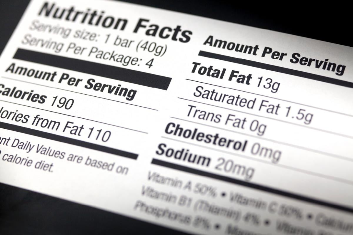Close-up photo of a nutritional information label. 