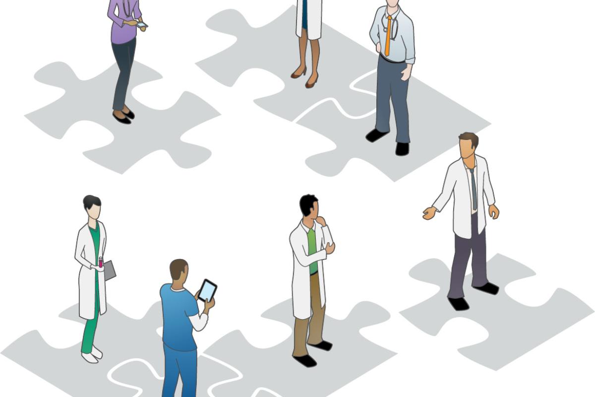 Health care workers on puzzle pieces