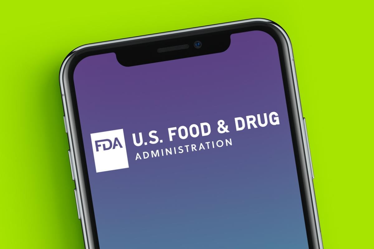 Cell phone with U.S. Food & Drug Administration (FDA) text on the screen