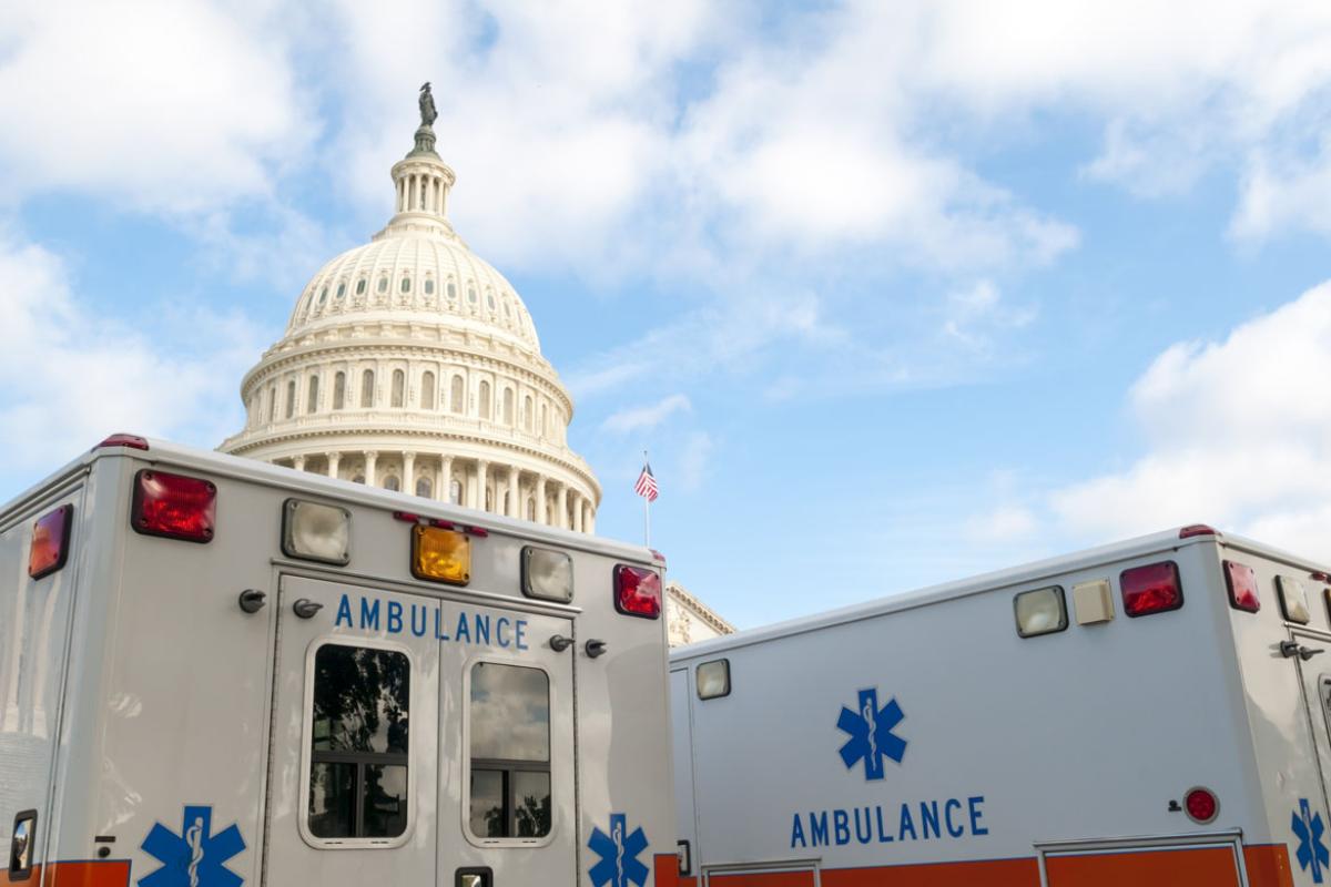 Ambulances parked in front of the U.S. Capitol Building in Washington DC