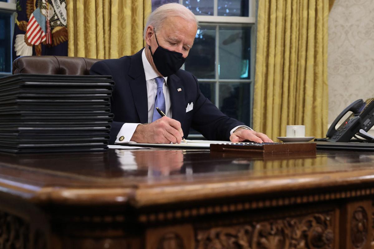 U.S. President Joe Biden prepares to sign a series of executive orders 