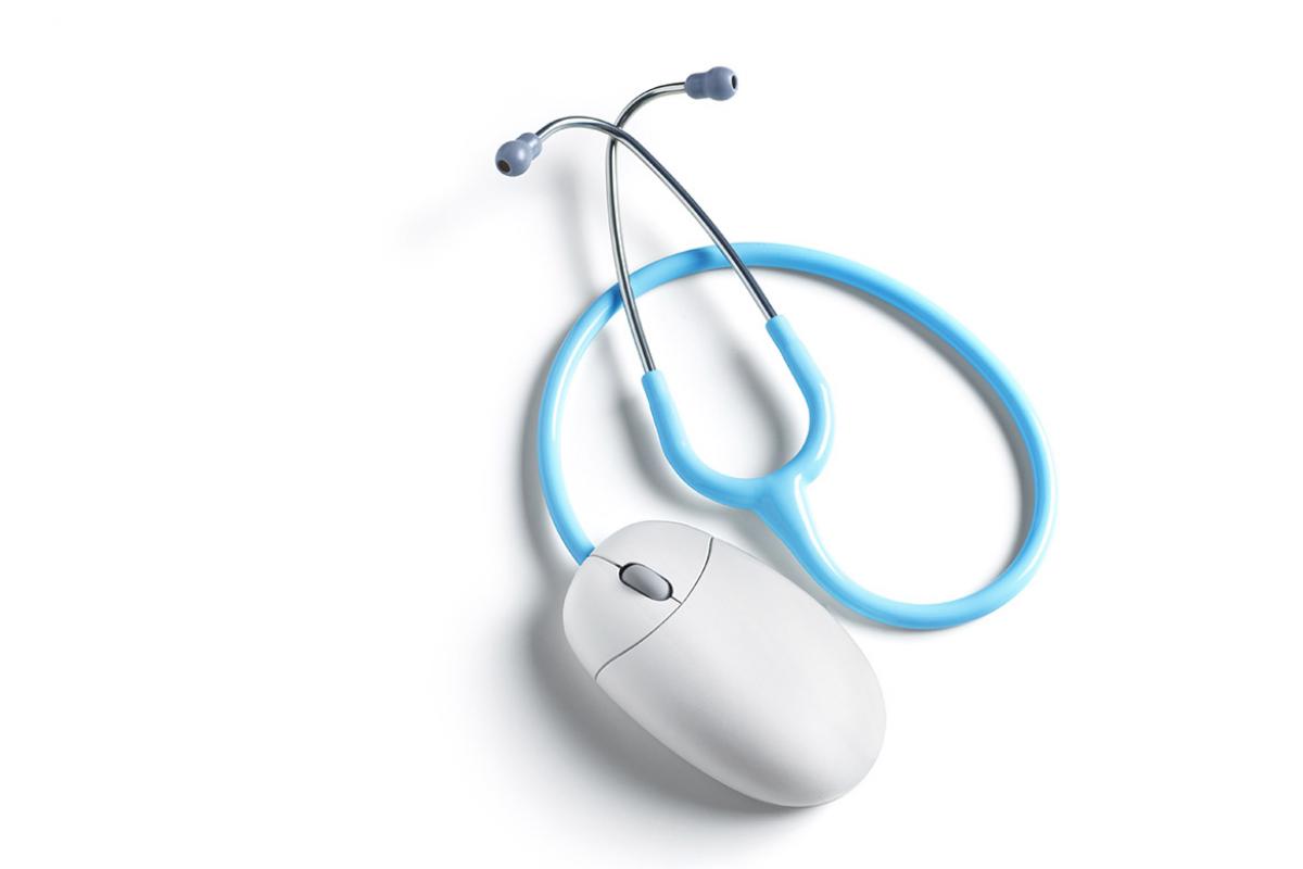 Computer mouse with cord shaped like a stethoscope