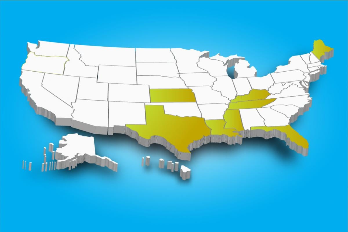 Map highlighting states with APRN scope of practice