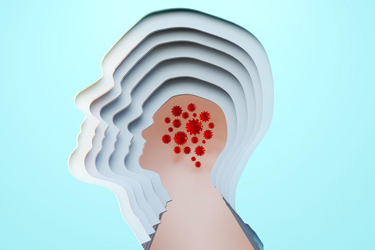 Human profile with coronavirus