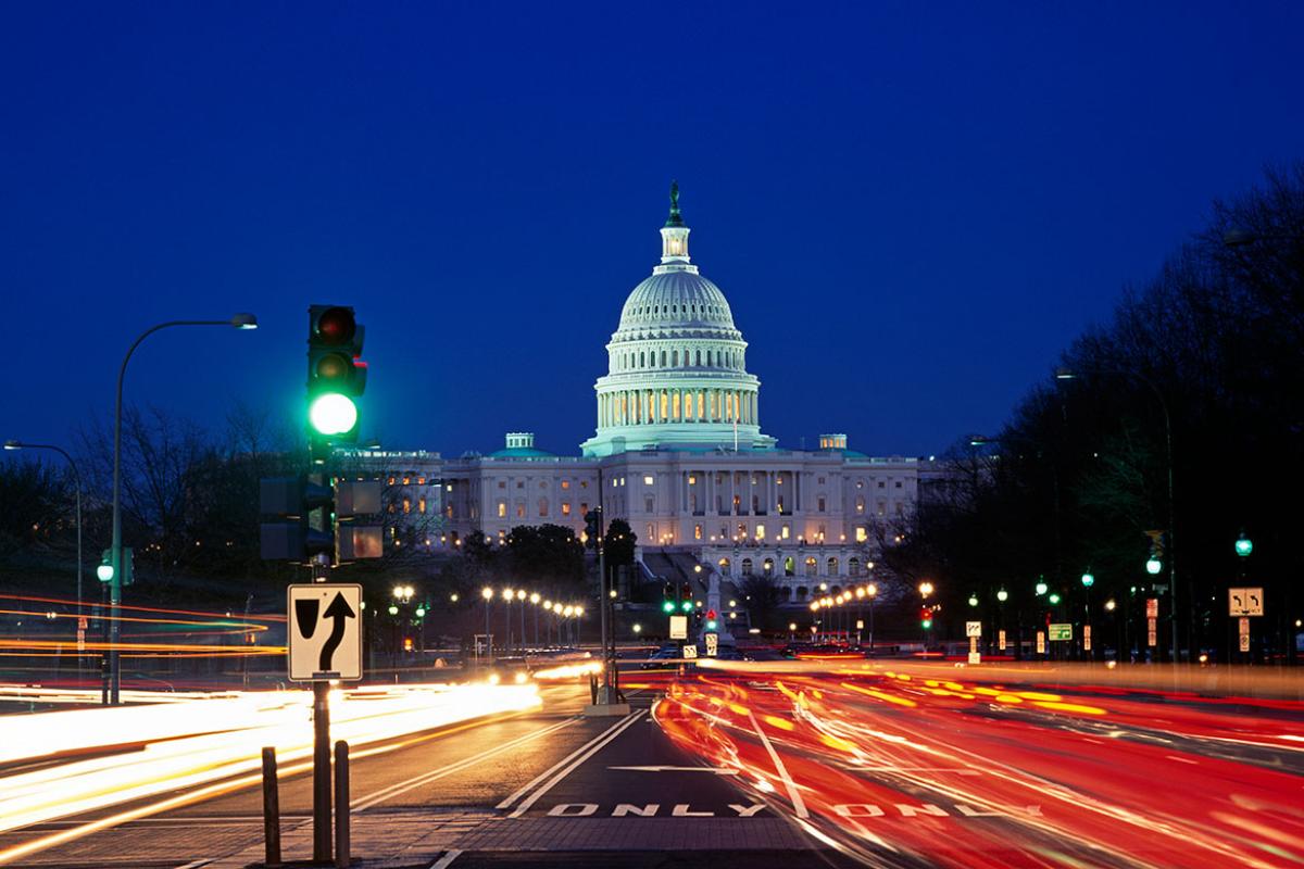 View of the U.S. Congress and night traffic