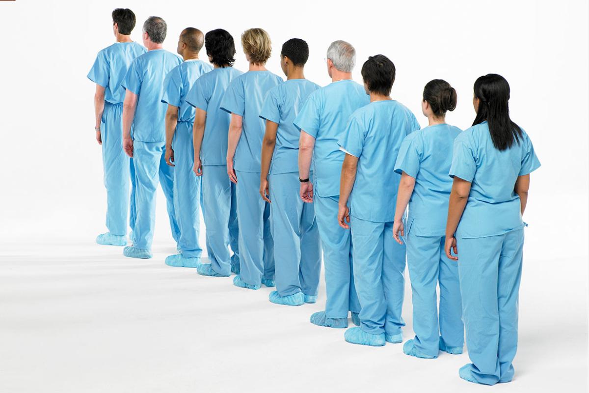 Physicians standing in a line