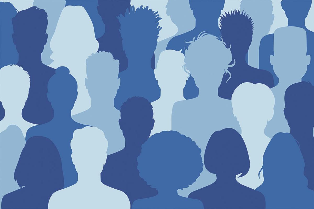 Silhouettes of people in a group