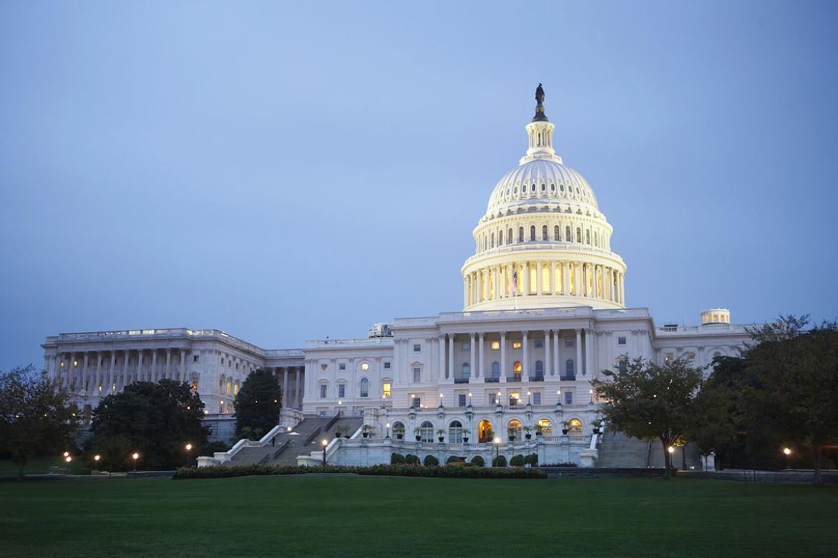 U.S. Capitol building at dusk 
