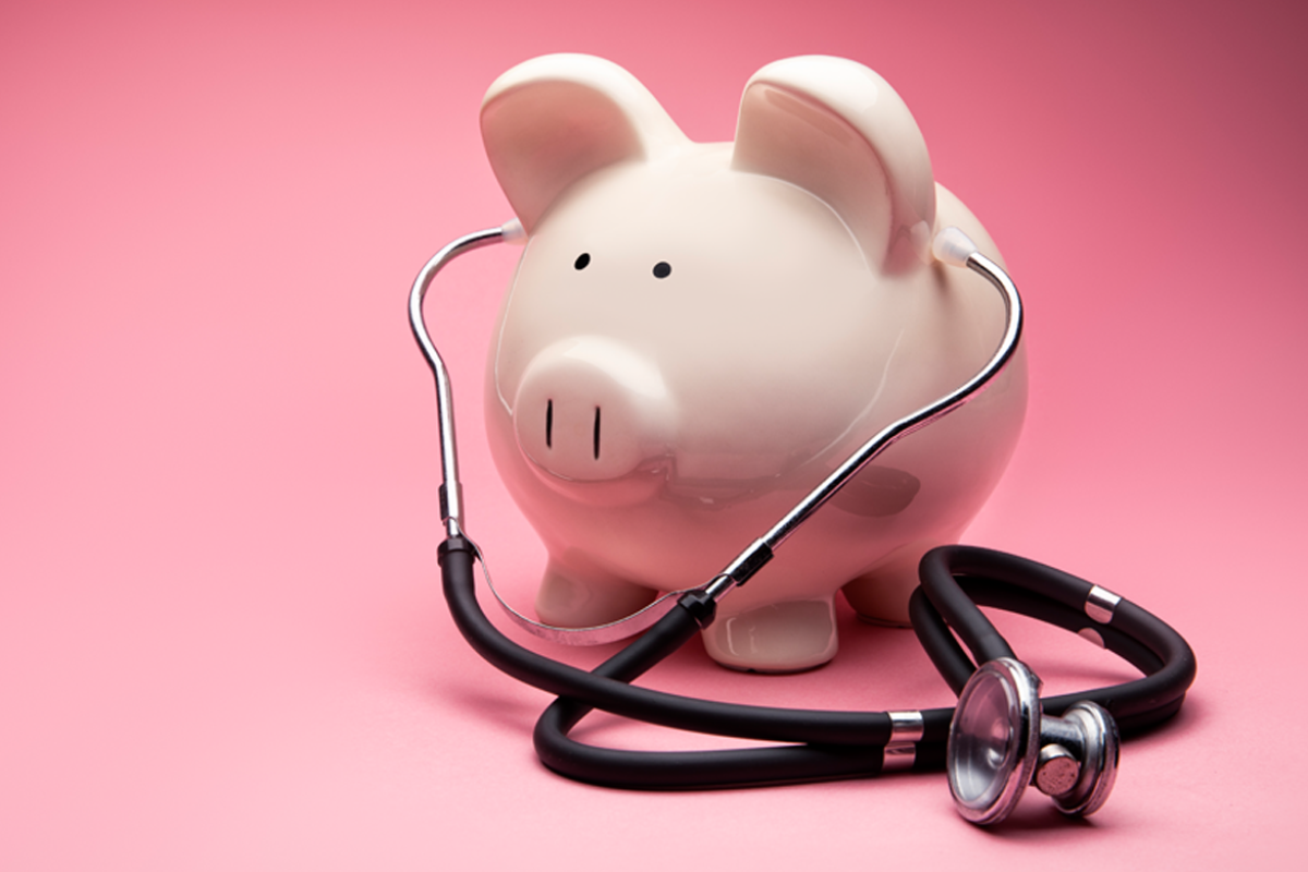 Piggy bank with stethoscope