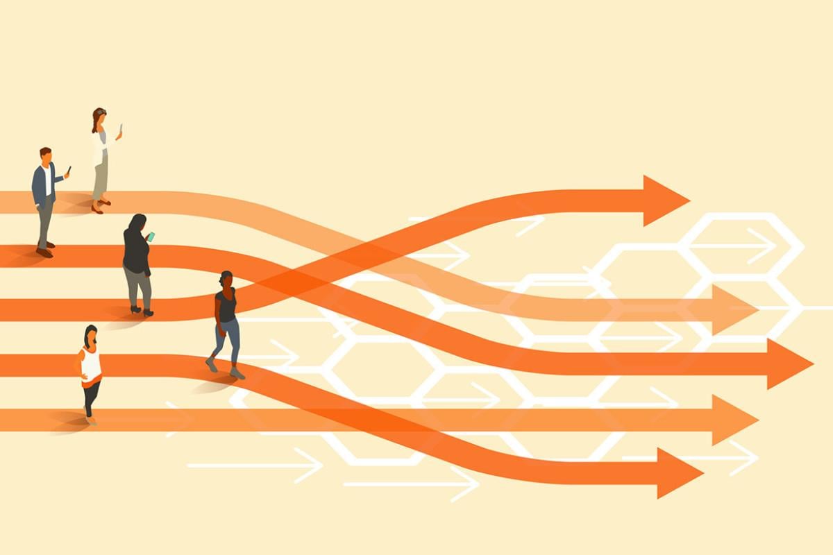 Figures following different paths