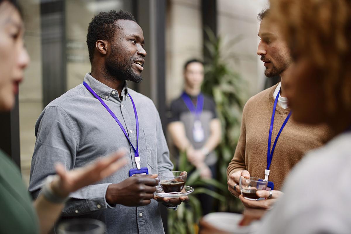 Group of people networking at an event