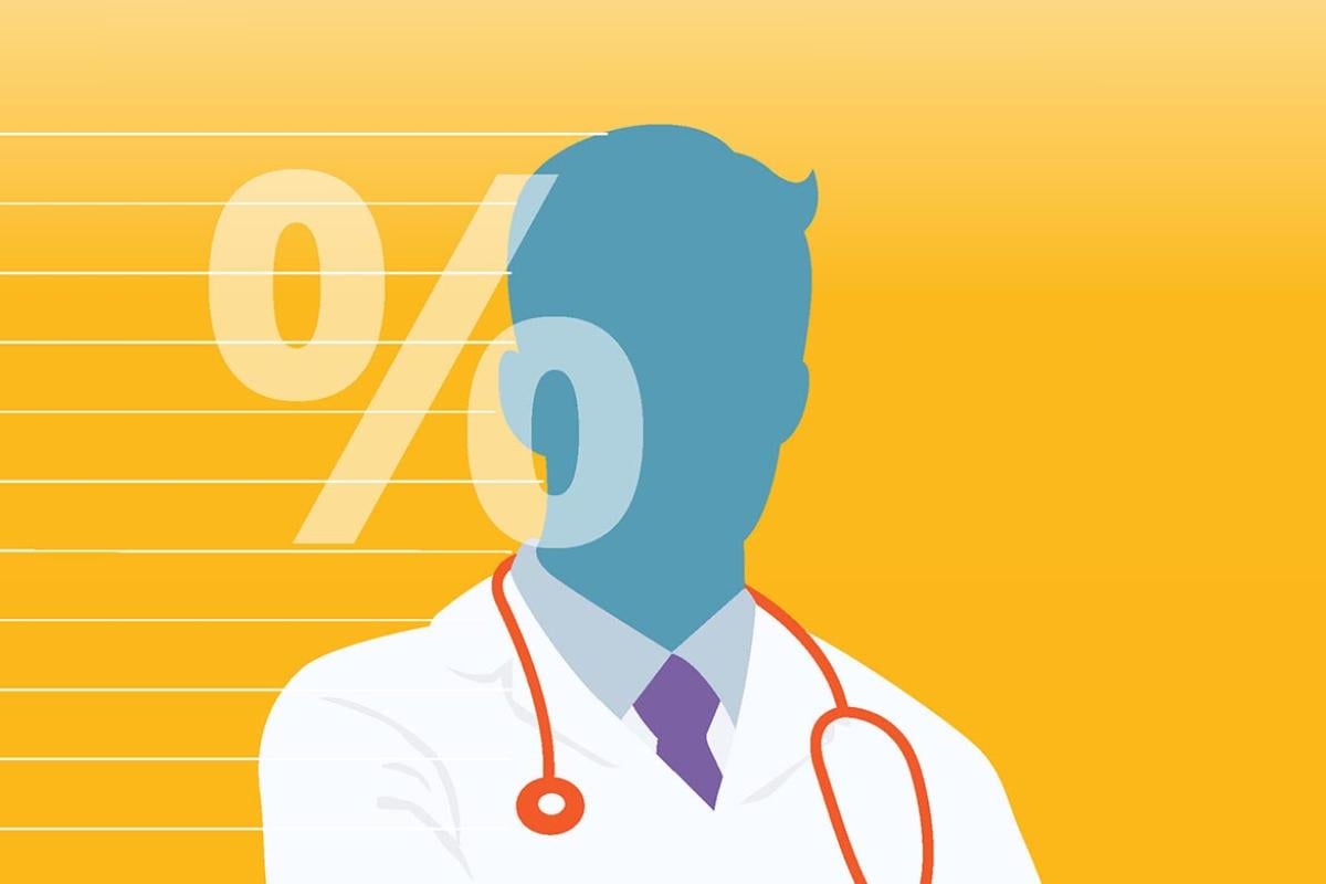 Vector image of a physician with percent sign overlay