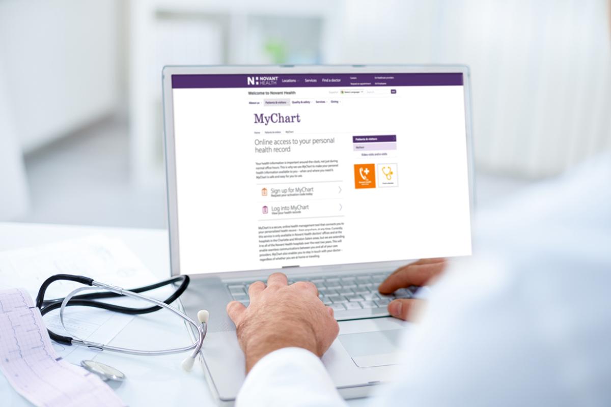 Physician looks at Novant on his computer screen
