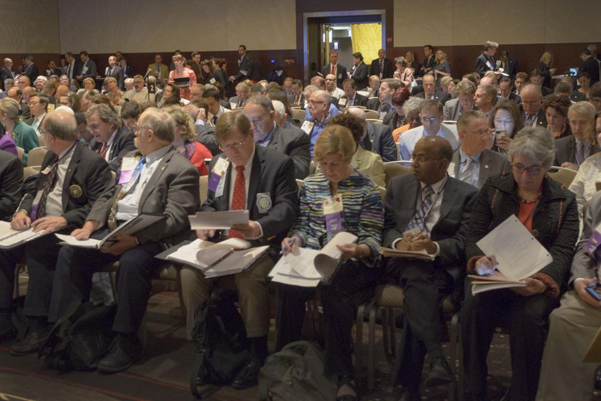 Crowd image from AMA House of Delegates meeting.