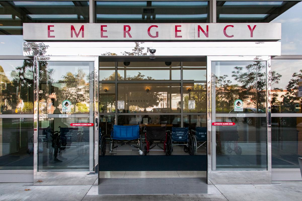 Open doors to a hospital emergency department. 