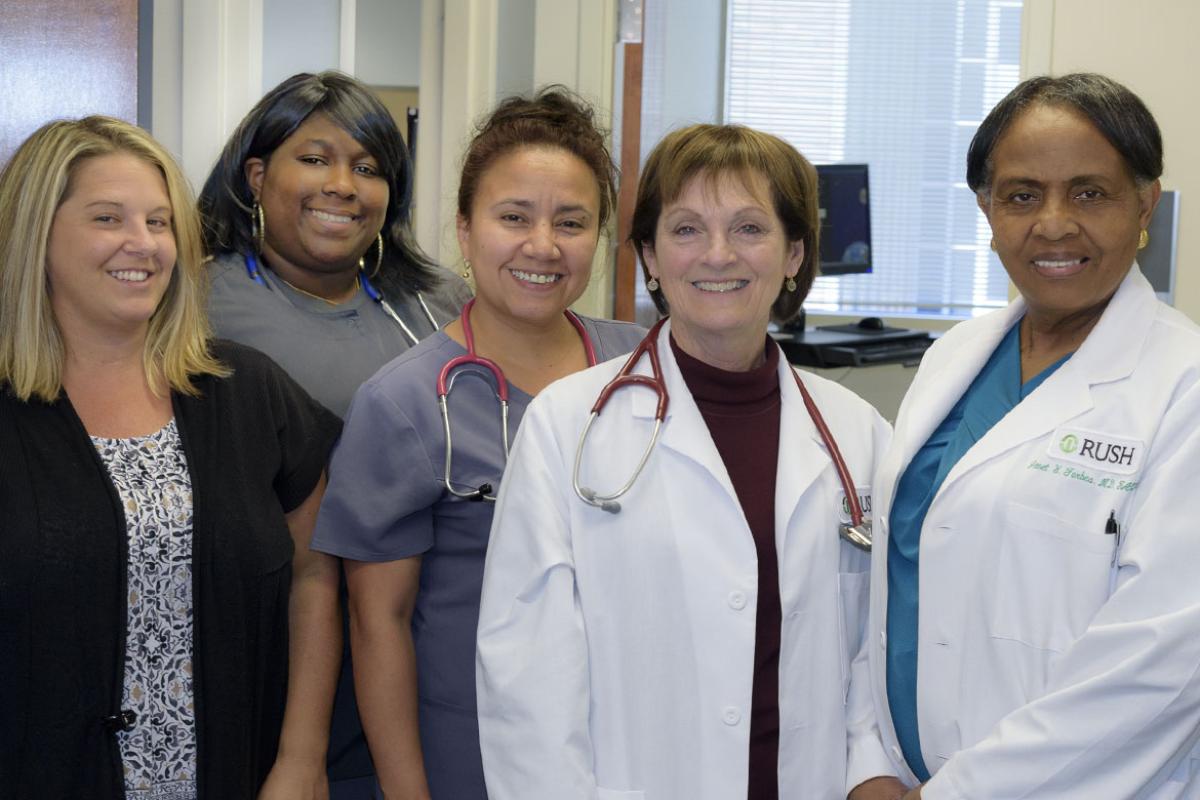 Gina Tartaglia, Krystal Melton, Veronica GarcMarie T. Brown, MD, and team, an internal medicine specialist at Rush University Medical Center.ia, Marie Brown, MD, and Janet Forbes, MD.