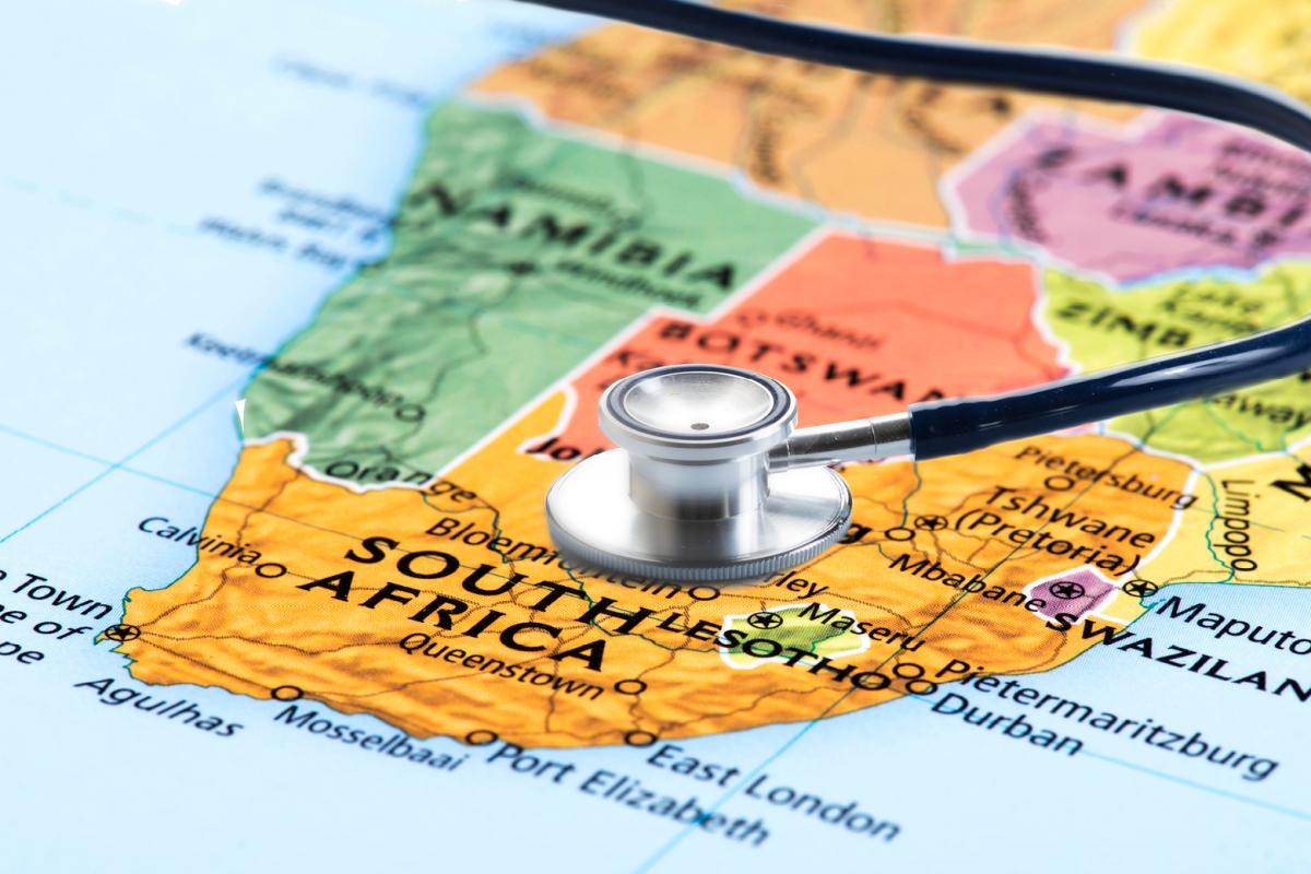 Stethoscope on a map of Africa, highlighting South Africa.