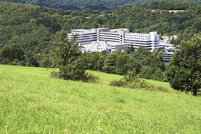 Public hospital building in forest valley